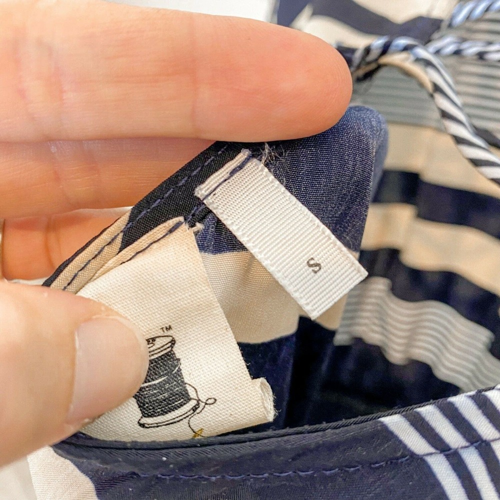 Anthropologie Needle & Thread Dress Blue Long Sleeve Gold Stripes - Picture 10 of 12